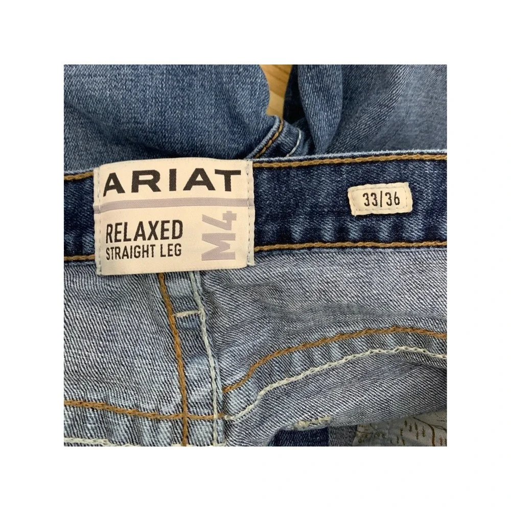 Ariat M4 Jeans Mens 33x36 Blue Relaxed Straight Leg Western Workwear Denim